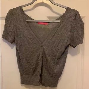Slouchy Grey Crop Cardigan with Puffy Sleeves